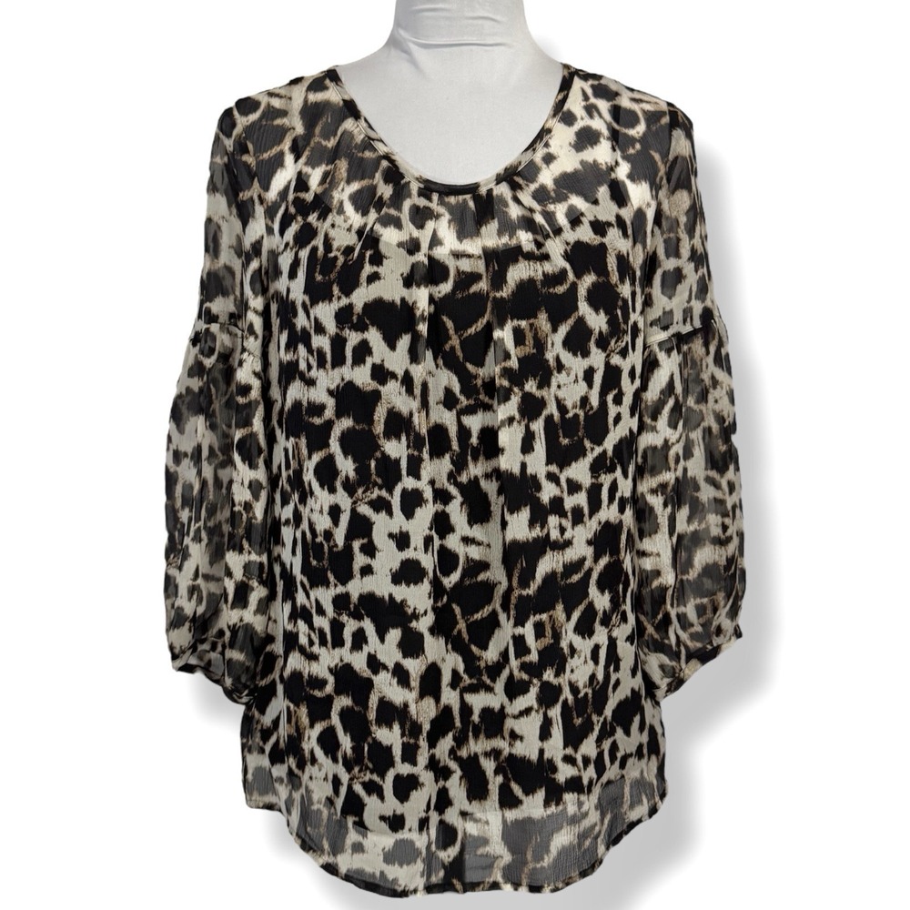 Talbots Oversized Silk Blouse & Cami Set Size 4 Leopard Print 3/4 Sleeves Y2K
